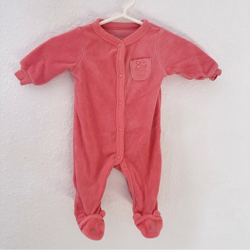 Carter's Coral Pink Fleece Footie One-Piece